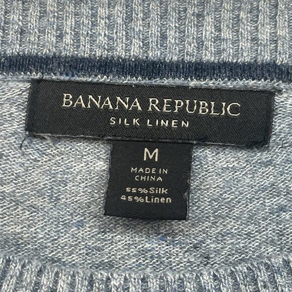 Banana Republic Sweater Mens Medium Gray Silk Linen Crew Neck Pullover Preppy - Picture 3 of 10